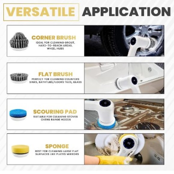 Cordless Electric Spin Scrubber - 2 Speeds - 4 Replaceable Brush Heads - IPX7 - Picture 2 of 12